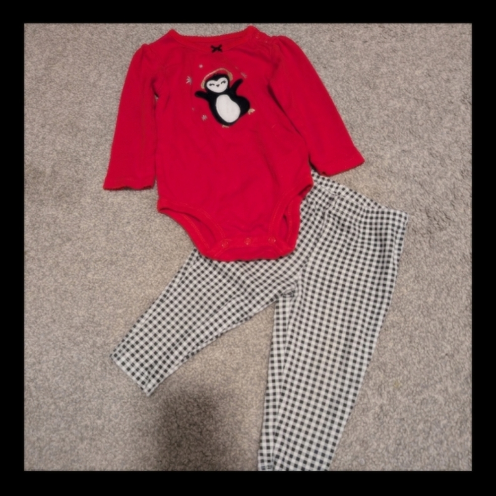 Carter's Red Penguin Bodysuit with Checkered Pants - Picture 8 of 8